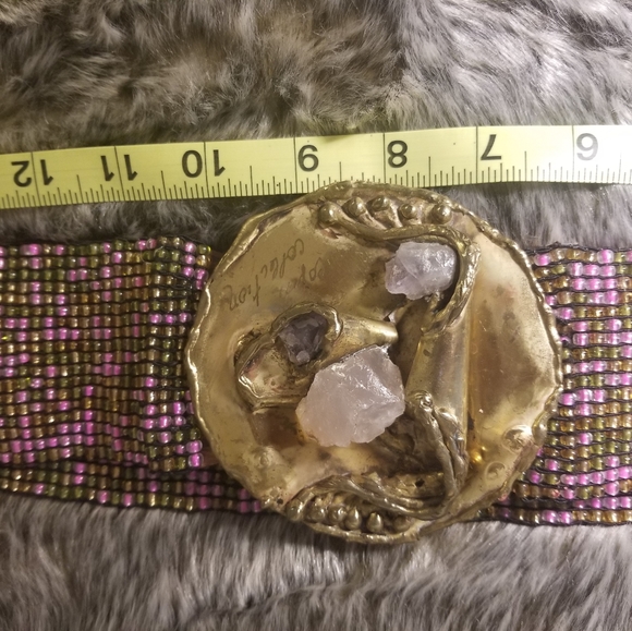 Vintage 80s Amathyst encrusted hand beaded belt - Picture 2 of 5